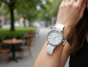 Orologio da donna con cassa in acciaio inossidabile, cinturino in pelle, quadrante rotondo, orologio alla moda - Product Image 2