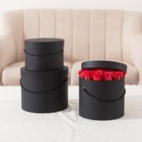 Offre Spéciale – Lot de 3 Boîtes Cadeaux Rondes Noires en Papier Gaufré Recyclable pour Fleuriste, Modèle Cylindre Portable