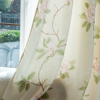 Tela de Cortina Estampada 100% Poliéster, Estilo Nórdico, Diseño Floral de Magnolia Rosa, Venta al Por Mayor