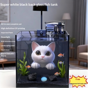 Pecera Pequeña <span class=keywords><strong>de</strong></span> Escritorio, Ultra Blanca, <span class=keywords><strong>de</strong></span> Vidrio HD, con <span class=keywords><strong>Fondo</strong></span> 3D <span class=keywords><strong>de</strong></span> Estilo Oscuro, Auto-Circulante, para <span class=keywords><strong>Peces</strong></span> Dorados - Product Image 3