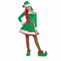 Ensemble de costumes d'elfe de Noël pour adultes, tenue d'elfe en velours avec chapeau, ceinture et couvre-chaussures pour fête de Noël et scène