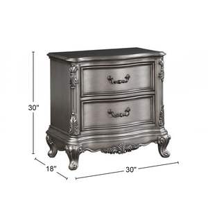 Mesita de noche de madera de lujo DB con 2 cajones Acabado platino antiguo-para dormitorio o apartamento Panel Estilo de madera Muebles de dormitorio - Product Image 4