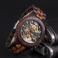 Montre automatique pour homme en acier inoxydable et bois avec logo personnalisé, cristal saphir lumineux, étanche, design tendance, mouvement Hangzhou