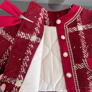 Completo Due Pezzi a Quadri per Ragazze Autunno-Inverno, Elegante Tailleur Rosso Spesso per Feste, Età 8+, Abbigliamento Boutique in Tessuto Caldo - Product Image 4