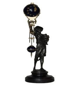 Antico 17 ° americano piccolo barista in ottone figura, in esecuzione per 84 ore meccanico blu cobalto sfera oscillante/pendolo orologio - Product Image 4