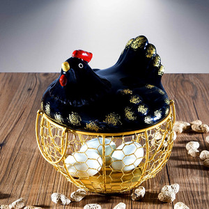 Panier à œufs en céramique avec filet métallique doré, récipient de rangement rond pour œufs et légumes - Product Image 1
