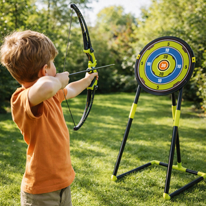 Juego de Tiro con Arco para Niños, Juguete para Exteriores con Soporte para Objetivo, 2 Arcos y <span class=keywords><strong>10</strong></span> Flechas con Ventosas, Objetivo Ajustable, Juego de Tiro Seguro - Product Image 1