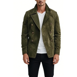 <strong>Men's</strong> Suede Double Breasted <strong>Peacoat</strong> Solid Color <strong>Men</strong> Casual Jacket Coat Sehe Fashion - Product Image 3