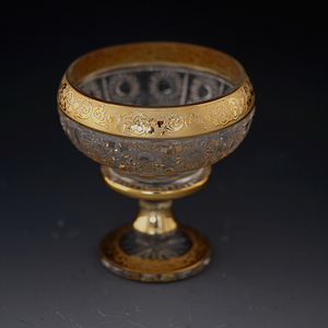 Inciso antico piccolo di <span class=keywords><strong>vetro</strong></span> dorato decpr ciotola di frutta con il basamento - Product Image 2