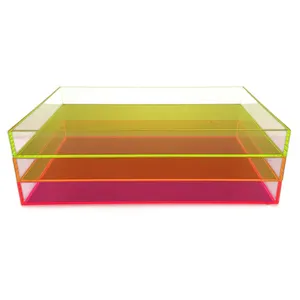 Màu Neon Khay Trang Sức Mỹ Phẩm Có Thể Xếp Chồng Acrylic, Bộ 3