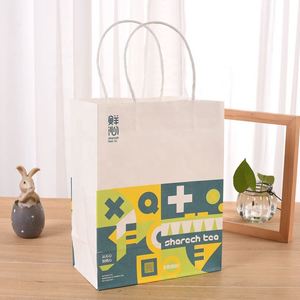 ZJPACK Biodegradable Customized Logo Screen Printed 130gsm Kraft Paper <b>Bag</b> Twisted Handles Classic Style Hold 10kg Food <b>Bag</b> - Product Image 3