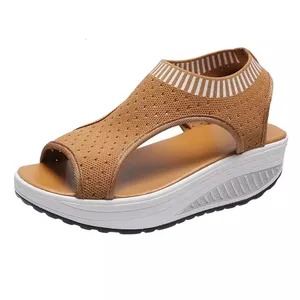 2022 Women Thick Bottom Sandal Flying Woven Vamp Shoes Female Knitting Hole Toe Slipper Shoes