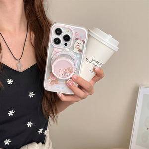 เคสลายดอกไม้น่ารัก รูปหมีกระต่าย พร้อมขาตั้งแม่เหล็กสองชั้น สำหรับ iPhone 17 Pro Max, iPhone 16, iPhone 15 - Product Image 4