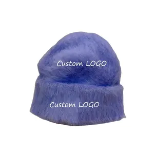 2024 new zjm fashion tie dye furry long rabbit fur winter hat women's plush bonnet c letter toe cap knitted warm beanie