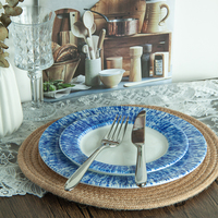 Service de vaisselle en céramique JQY, bleu et blanc, assiettes plates rondes, restaurant, vaisselle nordique en céramique, assiette et plat en porcelaine