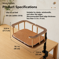 Perchoir pour chat à fixer au bureau sans perçage, lit pour animal de compagnie en bois rotatif, support stable en métal avec garde-corps anti-chute pour le repos des chatons