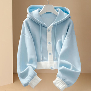 Sweat à capuche en coton pour <span class=keywords><strong>femme</strong></span>, personnalisable avec logo, <span class=keywords><strong>de</strong></span> haute <span class=keywords><strong>qualité</strong></span>, pour l'hiver et l'automne, élégant, avec boutons, style cardigan - Product Image 3