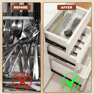Expandable Utensil <b>Drawer</b> Organizer Transparent Adjustable Plastic <b>Storage</b> <b>Box</b> with Dividers for Kitchen Office Desk - Product Image 3