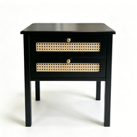 Table de chevet noire en rotin à 2 tiroirs, meuble de rangement pour chambre à coucher, mobilier de maison