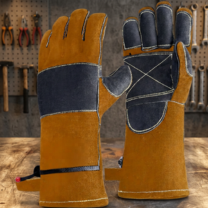 Leather Safety <b>Gloves</b> 14 Inch Adjustable Wristband Abrasion Resistant Anti-Slip General Purpose - Product Image 4