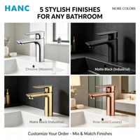 Robinet de lavabo de salle de bain à poignée unique, finition chromée ou laiton personnalisée, mitigeur d'eau chaude et froide pour hôtel
