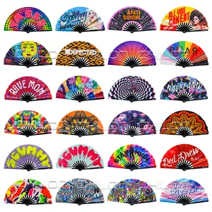 Bamboe Rave Handfans Woorden Fan Outfit Party Muziekfestival Rave Accessoires Grote Handfan