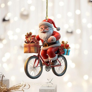 Pendentif <span class=keywords><strong>en</strong></span> acrylique moderne sur <span class=keywords><strong>le</strong></span> thème de Noël, <span class=keywords><strong>Père</strong></span> Noël à vélo, pour décoration intérieure de voiture, pour livrer des cadeaux - Product Image 3