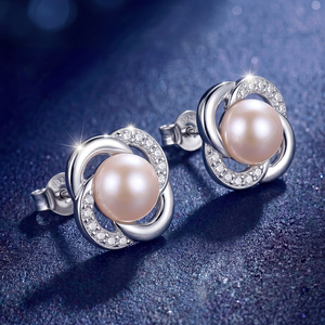 Elegant Copper Leaf Freshwater Pearl <b>Stud</b> Earrings Zircon Jewelry for Women Wedding Bridal Anniversary Gift - Product Image 5
