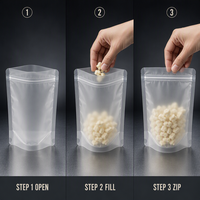 Sac à fermeture éclair transparent mat, autoportant, en matériau de qualité alimentaire, compatible avec la personnalisation par impression rotogravure