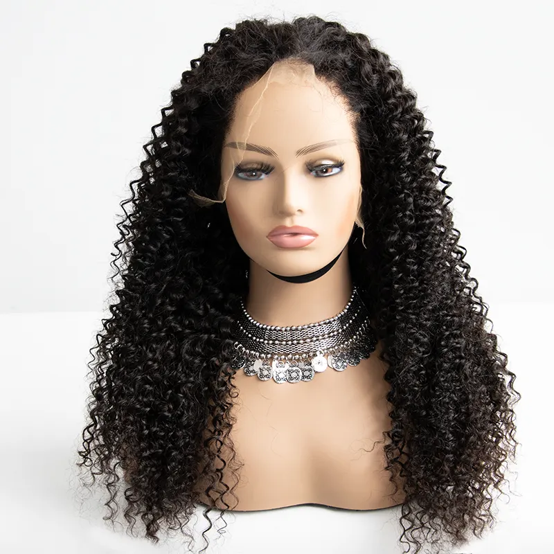 Wholesale kinky curly Indian Hair Transparent Lace Frontal Wig stock wig
