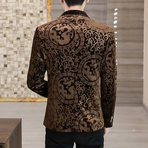 Mens <strong>Velvet</strong> Suit <strong>Jackets</strong> Korean Slim Fit Velour Jacquard Coat <strong>Dinner</strong> Outfits Wedding Tuxedo Party Clothes Casual Blazer - Product Image 3