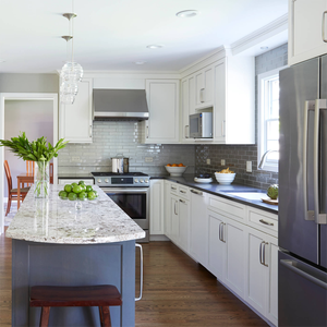 CBMmart-armarios de cocina de estilo lacado azul claro, Panel de puerta empotrada de 2 PAC, encimera blanca, Panel de puerta de vidrio marrón - Product Image 5