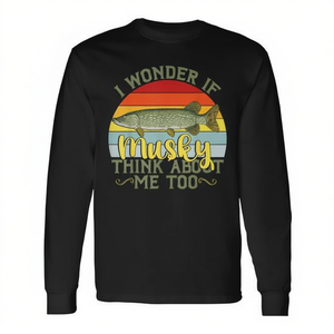 Camiseta de Pesca Vintage de Manga Larga, Algodón Suave con Estampado de Musky, para Adultos, Todas las Temporadas, Ropa Deportiva - Product Image 2