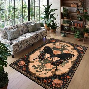 Alfombra rectangular con diseño de mariposas florales de Wan Xinlong, resistente a las manchas, estilo escandinavo, para sala de estar, dormitorio, estudio. - Product Image 4