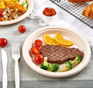 Assiettes jetables naturelles en bagasse de canne à sucre, design personnalisé, brunes non blanchies, 7 pouces, biodégradables - Product Image 2
