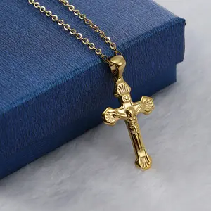Kleine Cross Sieraden Mannen Roestvrij Staal Jesus Crucifix Hanger Link Chain 18K Gold Christian Cross Ketting