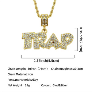 สร้อยคอจี้ตัวอักษรชุบทองคำขาวผสมโลหะผสมฮิปฮอปแบบใหม่ปี 2026 สร้อยคอผู้ชายทำมือเรียบง่าย เครื่องประดับแฟชั่นขายส่ง - Product Image 3