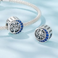 OEM Moon Tree Plata 925 Argent Gravé Zircon Luxe Charme Western Personnalisé Creux Bracelet Diy Fabrication de Bijoux Perle Charms