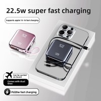 Batterie externe compacte et portable certifiée 3C, 22,5 W, charge super rapide, 20 000 mAh, haute capacité, avec câble intégré