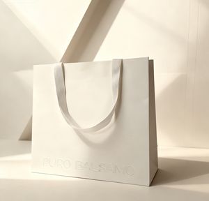 Luxo Creme Cor Kraft Shopping <span class=keywords><strong>Bag</strong></span> Logotipo Em Relevo Personalizado Eco-Friendly Biodegradável Premium Gift & Brand Embalagem - Product Image 3