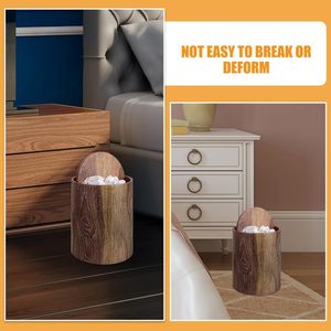 Wholesale Office Recycling <b>Bin</b> Cylindrical Wooden Pattern Trash Can Plastic Lid Kitchen Bathroom Living Waste Storage - Product Image 5