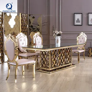 Italiano hotel di lusso in oro tavolo da pranzo oro in acciaio inox da sposa high-end di lusso tavolo da pranzo