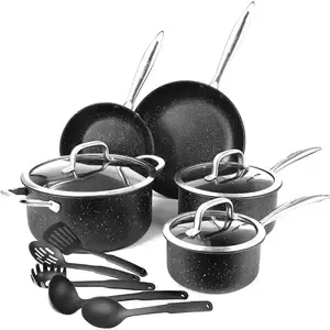 Modern Design Durable Aluminum Alloy Sarten Non-Stick Coating Cookware Set Polish Finished Pots and Pans with Stocked Features