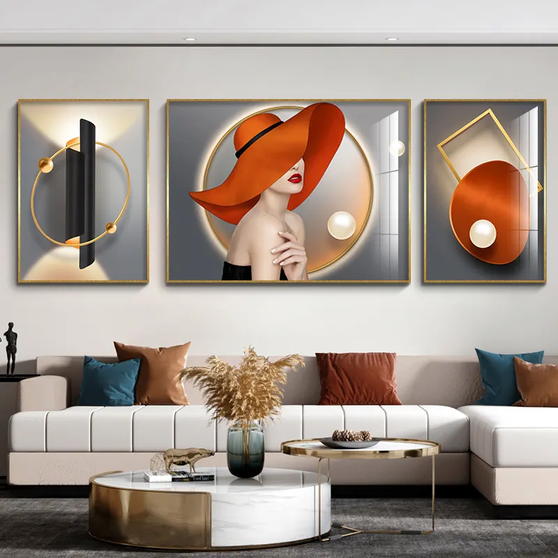 Venta al por mayor de lujo luz habitación decoración pintura moderna minimalista Fondo geométrico abstracto pintura de pared