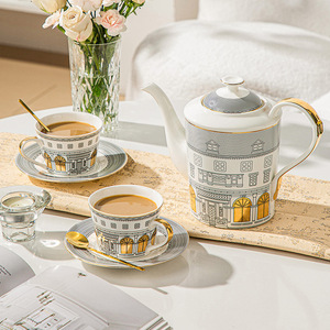 European Style <b>Tea</b> <b>Set</b> Luxury English <b>Tea</b> <b>Pot</b> <b>Set</b> Gold Rim Ceramic Cup and Saucer <b>Set</b> in Gift Box - Product Image 1