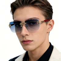 Lunettes de soleil BE WELL Designer sans monture, confortables, de luxe, style punk, avec croix en diamant, protection UV400, pour femmes et hommes, monture en métal doré