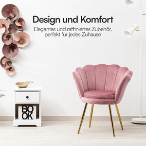 Diseño nórdico, respaldo de concha de terciopelo, patas doradas, silla de tocador de maquillaje, silla de brazo de ocio con acento de barril rosa con reposabrazos - Product Image 5