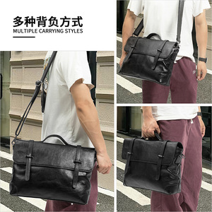 Dujiang Men's Genuine Leather Business <b>Briefcase</b> Black Crossbody Bag Durable Summer 2025 - Product Image 2