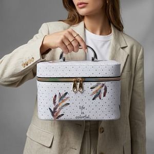 Professional Cosmetic Organizer Bag Starry Sky Feather Pattern Beauty <b>Box</b> Portable Pu Leather Travel Toiletry <b>Vanity</b> Handbag - Product Image 2