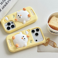 Coque de téléphone Kawaii 3D Squishy Poussin pour iPhone 17 Pro Max 16 15 14 13 – Housse de protection en silicone souple et mignonne en forme de poulet de dessin animé à presser